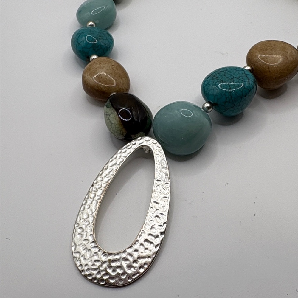 Blue & Neutrals Glass Bead Necklace 14-16” - Picture 7 of 7